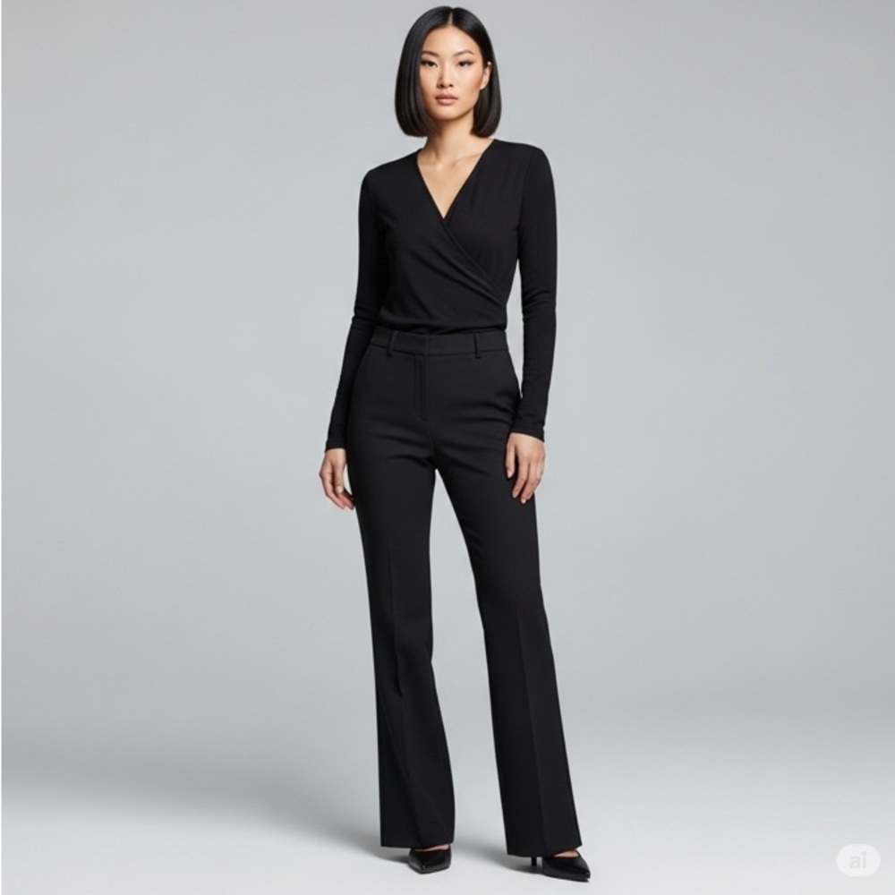 LOUIS VUITTON black flat front womens slim straight trousers pants eur40…